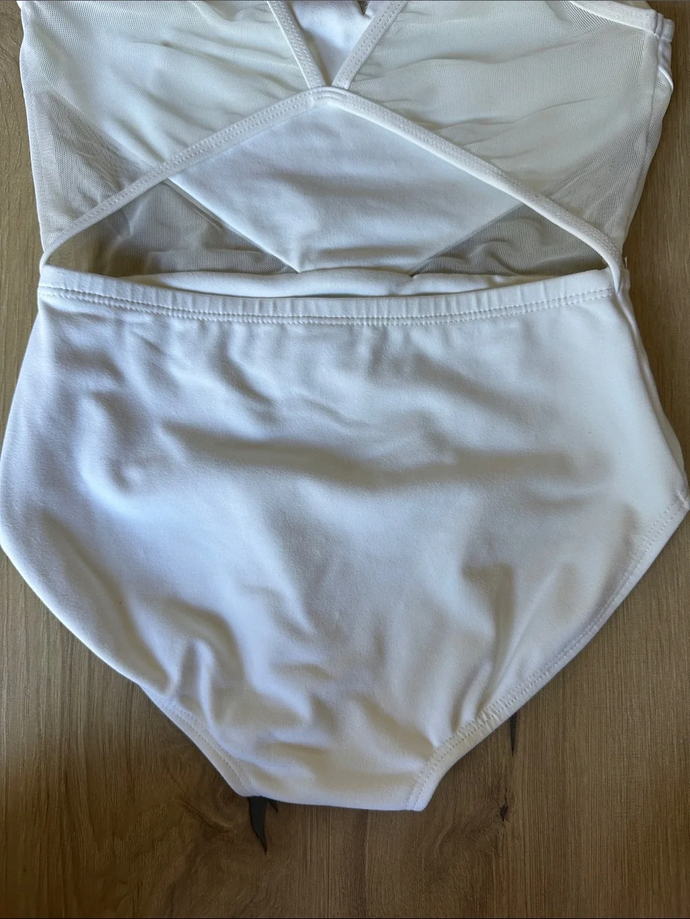 White Girls' Dance Leotard with Mesh Accent